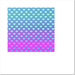 Gradient Pink Purple Blue Hearts Pattern Posters and Art